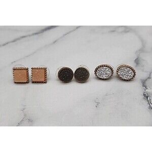 Sugar Fix Crystal Pierced Earrings set of 3 Peach Black Silver Costume Jewelry